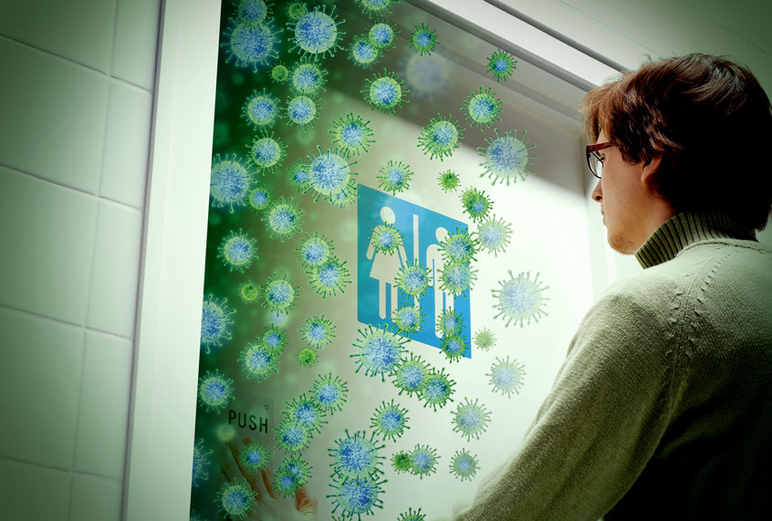Virus spores leaking out of a bathroom (Photo illustration by Salon/Getty Images)