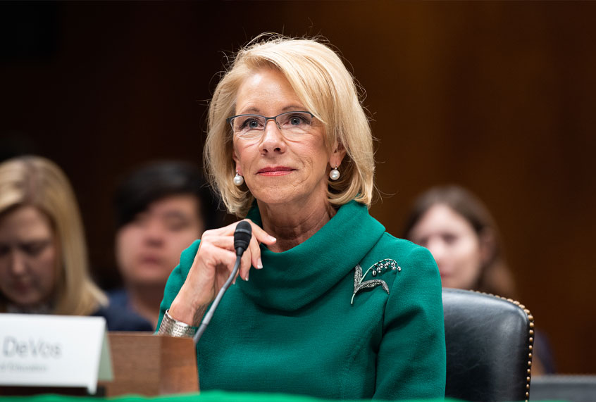Betsy DeVos, Secretary of Education, speaks at a hearing of the Senate Appropriations Subcommittee on Labor, Health and Human Services, Education, and Related Agencies in Washington (Michael Brochstein / Echoes Wire/Barcroft Media via Getty Images)