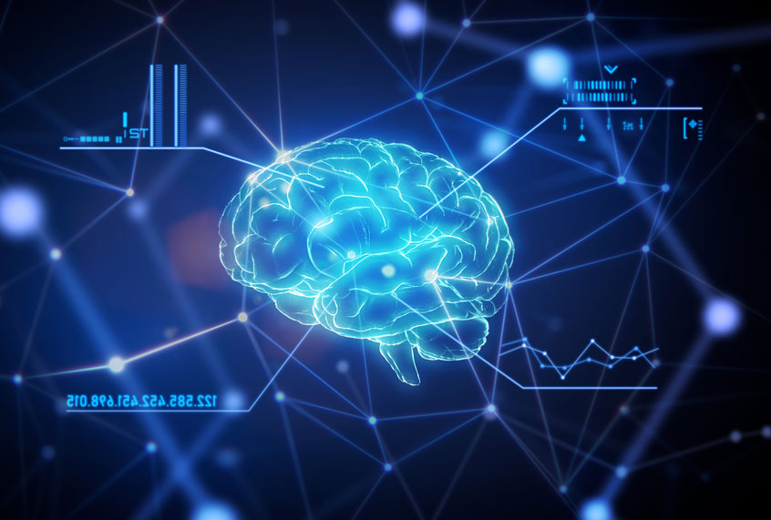 Brain with a futuristic graphical user interface in network connection space (Getty Images)