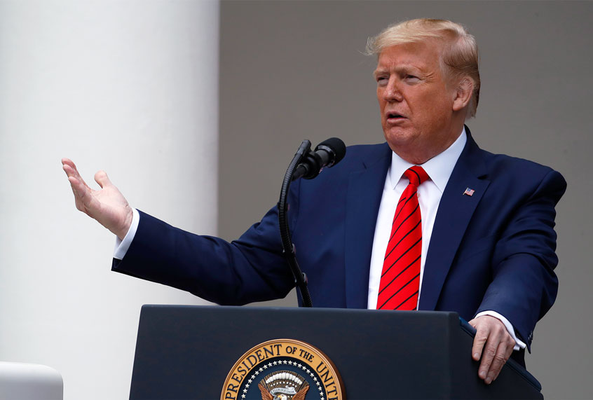 President Donald Trump speaks about the coronavirus during a press briefing in the Rose Garden of the White House, Monday, May 11, 2020, in Washington. (AP Photo/Alex Brandon)