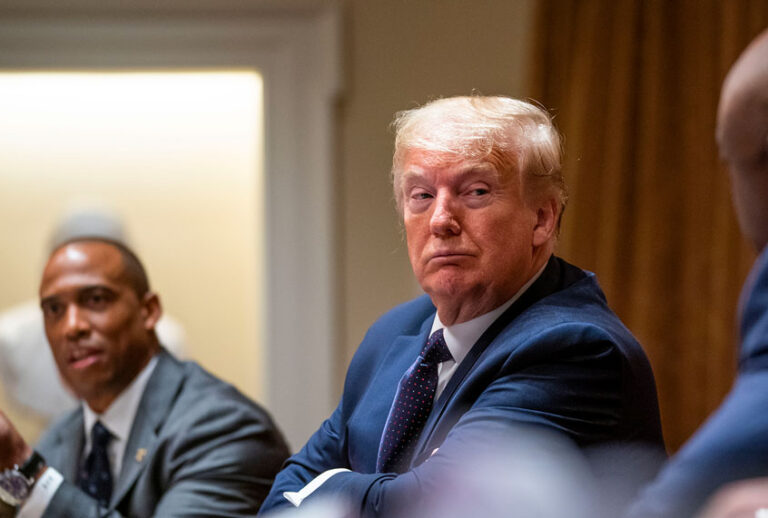 U.S. President Donald Trump listens during a meeting in the Cabinet Room of the White House May 18, 2020 in Washington, DC. (Doug Mills/The New York Times-Pool/Getty Images)