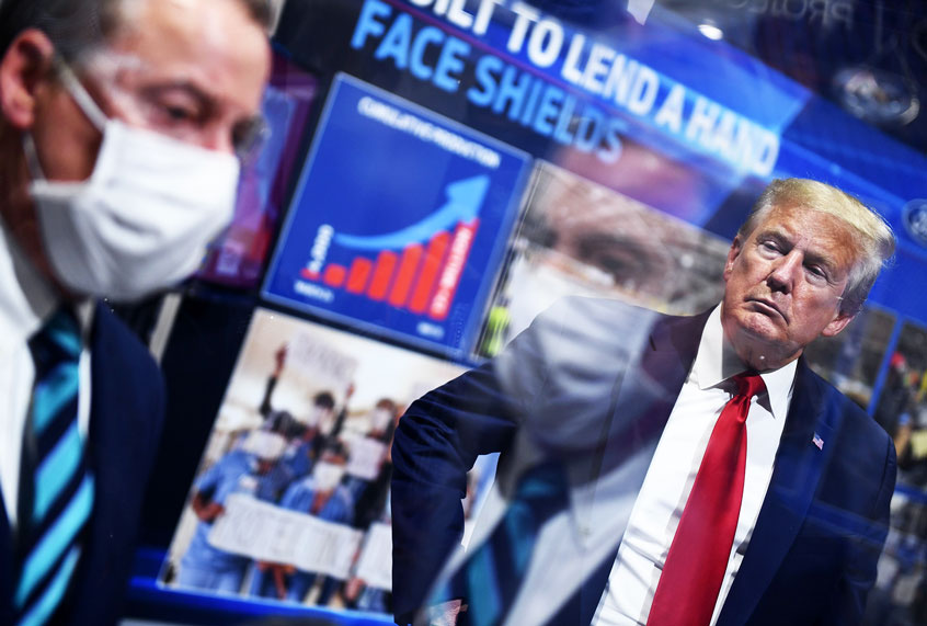 Executive Chairman of Ford William Clay Ford Jr. (L) tour with US President Donald Trump the Ford Rawsonville Plant in Ypsilanti, Michigan on May 21, 2020. (BRENDAN SMIALOWSKI/AFP via Getty Images)