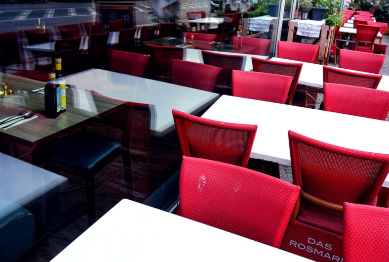 Unoccupied tables and chairs from closed cafes and restaurants (empty-restaurant-coronavirus-0528201)