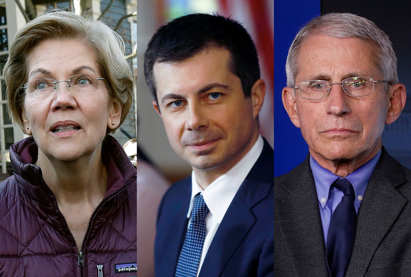 Elizabeth Warren, Pete Buttigieg, and Anthony Fauci (AP Photo/Salon)