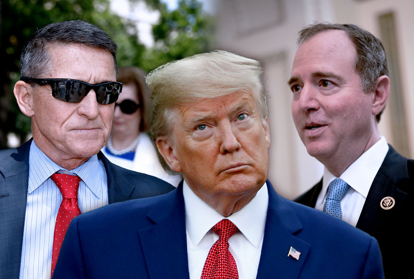 Michael Flynn, Donald Trump and Adam Schiff (Photo illustration by Salon/AP Photo/Patrick Semansky/J. Scott Applewhite)