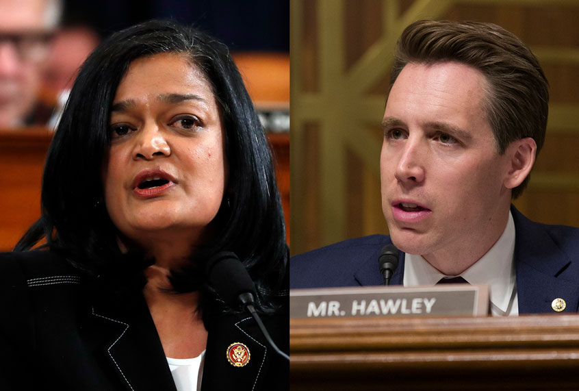 Rep. Pramila Jayapal, D-Wash. and Sen. Josh Hawley, R-Mo. (AP Photo/Salon)