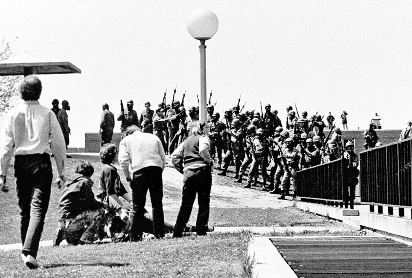 Members of the Ohio National Guard killed four students and injured nine at Kent State University during a campus protest against the Vietnam War. (AP Photo/Douglas Moore)