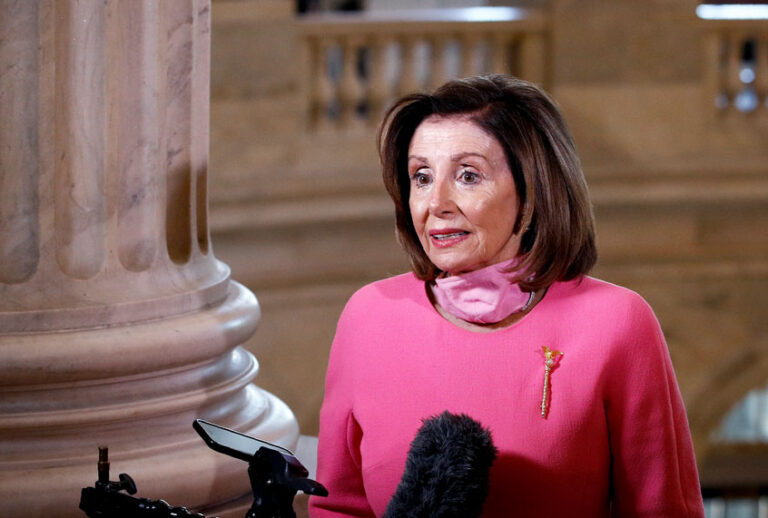 House Speaker Nancy Pelosi of Calif., speaks during an interview with The Associated Press on Capitol Hill in Washington, Wednesday, May 13, 2020. (AP Photo/Patrick Semansky)