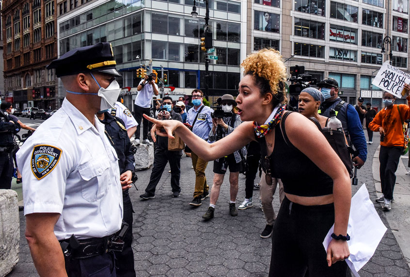 Protesters clash with police during a rally against the death of Minneapolis, Minnesota man George Floyd at the hands of police on May 28, 2020 in Union Square in New York City. (Stephanie Keith/Getty Images)
