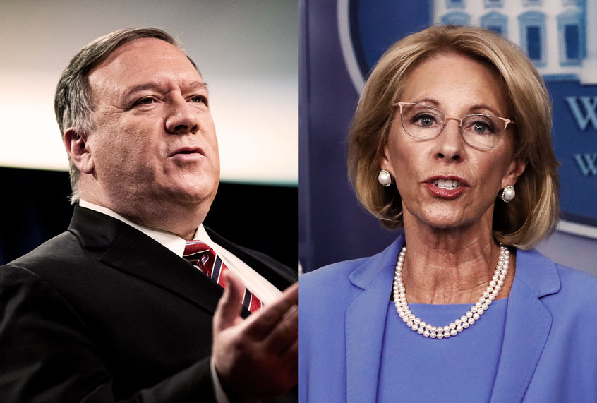 Secretary of State Mike Pompeo and Education Secretary Betsy DeVos (AP Photo/Alex Brandon/Andrew Harnik/Salon)