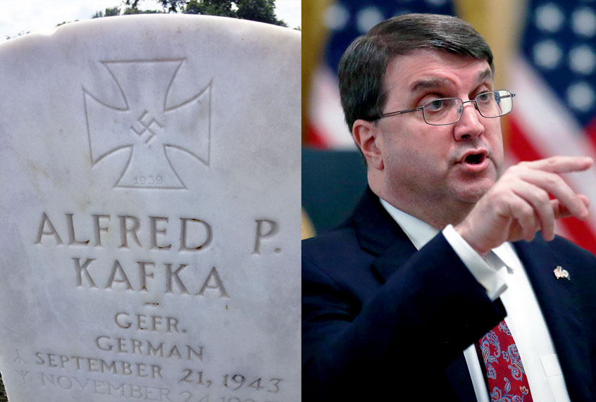 Nazi headstone in a Texas V.A. cemetery | Veterans Affairs Secretary Robert Wilkie (Military Religious Freedom Foundation/AP Photo/Alex Brandon)