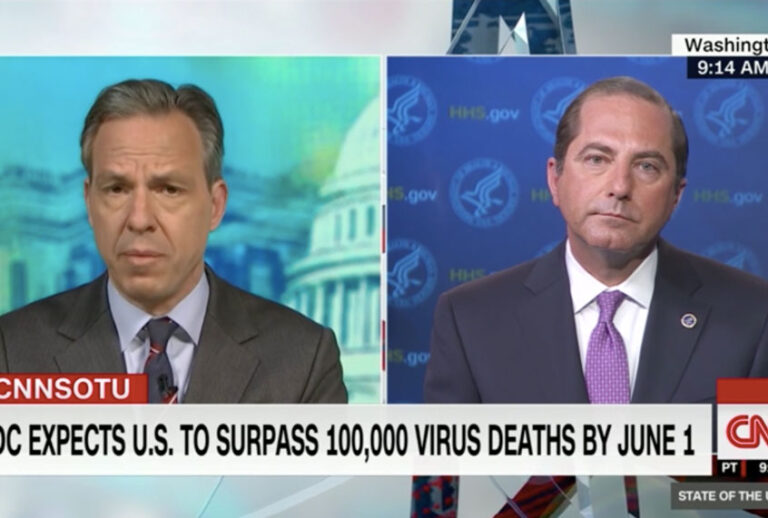 Jake Tapper presses Health and Human Services Secretary Alex Azar about the high death toll in the US from Covid-19. (CNN)