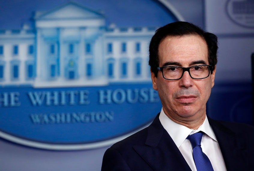 Treasury Secretary Steven Mnuchin listens during a briefing about the coronavirus (AP Photo/Alex Brandon)