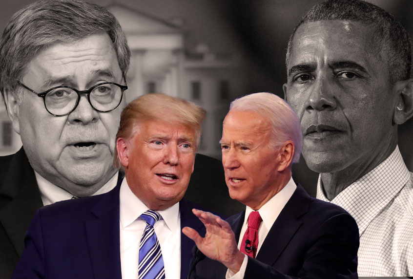 Donald Trump, Joe Biden, William Barr and Barack Obama (Photo illustration by Salon/AP Photo)