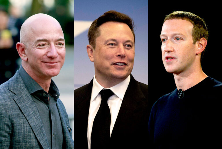 Jeff Bezos, Elon Musk, and Mark Zuckerberg (Getty Images/Salon)