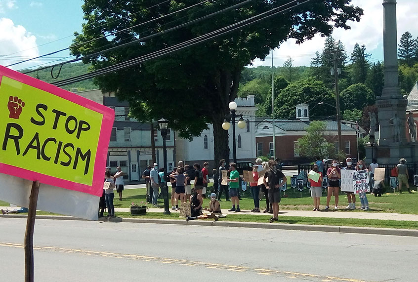 Black Lives Matter protesters outside the Delaware County Courthouse in Delhi, N.Y., June 6, 2020 (Andrew O'Hehir)