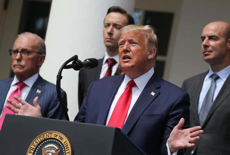 U.S. President Donald Trump speaks during a news conference about the U.S. Labor Department's announcement that the unemployment rate fell to 13.3 percent in May, in the Rose Garden at the White House June 05, 2020 in Washington, DC. (Chip Somodevilla/Getty Images)