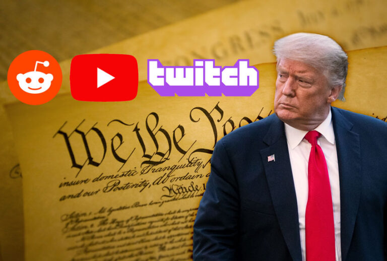 Donald Trump VS freedom of speech (Photo illustration by Salon/Getty Images/Reddit/Youtube/Twitch)