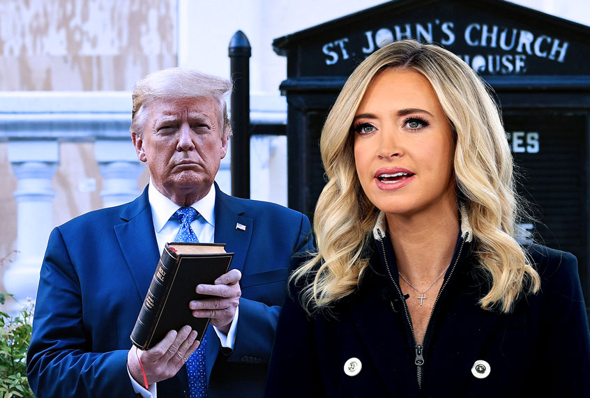 Donald Trump and Kayleigh McEnany (Photo illustration by Salon/Brendan Smialowsk/Chip Somodevilla/Getty Images)