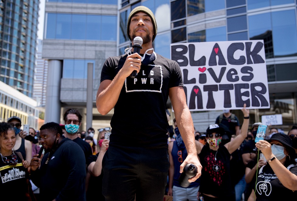 Actor Kendrick Sampson speaking at a Black Lives Matter protest (Rich Fury/Getty Images)