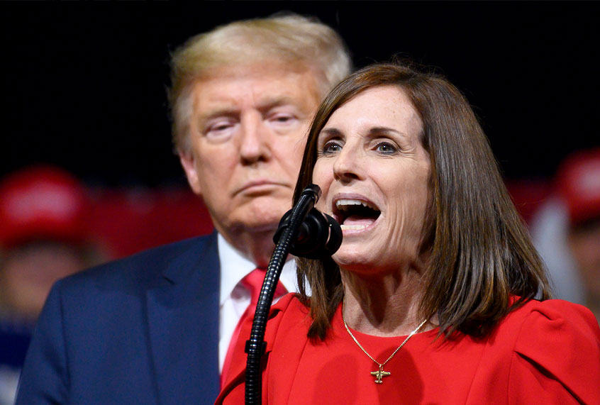 US Senator Martha McSally (R) (R-AZ) speaks next to US President Donald Trump at a Keep America Great Rally in Phoenix, AZ, on February 19, 2020. (JIM WATSON/AFP via Getty Images)