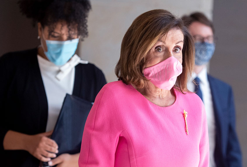 Speaker of the House Nancy Pelosi, D-Calif., leaves her news conference in the Capitol Visitor Center (Tom Williams/CQ-Roll Call, Inc via Getty Images)