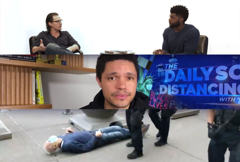 Matthew McConaughey on 'Uncomfortable conversations with a black man", Trevor Noah from the Social Distancing Daily Show, and the 75 year old man in Buffalo who was knocked down by police (Salon/Comedy Central/Emmanuel Acho/Twitter/@WBFO)