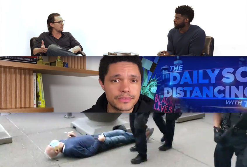 Matthew McConaughey on 'Uncomfortable conversations with a black man", Trevor Noah from the Social Distancing Daily Show, and the 75 year old man in Buffalo who was knocked down by police (Salon/Comedy Central/Emmanuel Acho/Twitter/@WBFO)