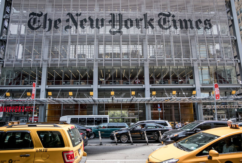 The New York Times building in the west side of Midtown Manhattan. (Avalon/Universal Images Group via Getty Images)