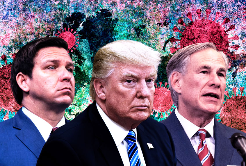 Ron DeSantis, Donald Trump and Greg Abbott (Getty Images/Salon)