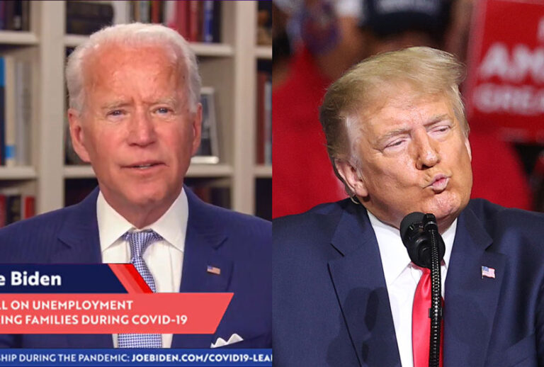 Joe Biden on a Livestream | Donald Trump at his Tulsa rally (Getty Images/Salon)