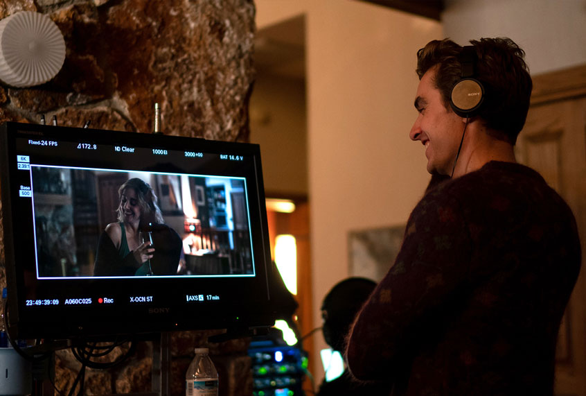 Dave Franco directing "The Rental" with Alison Brie on the monitor (IFC Films)
