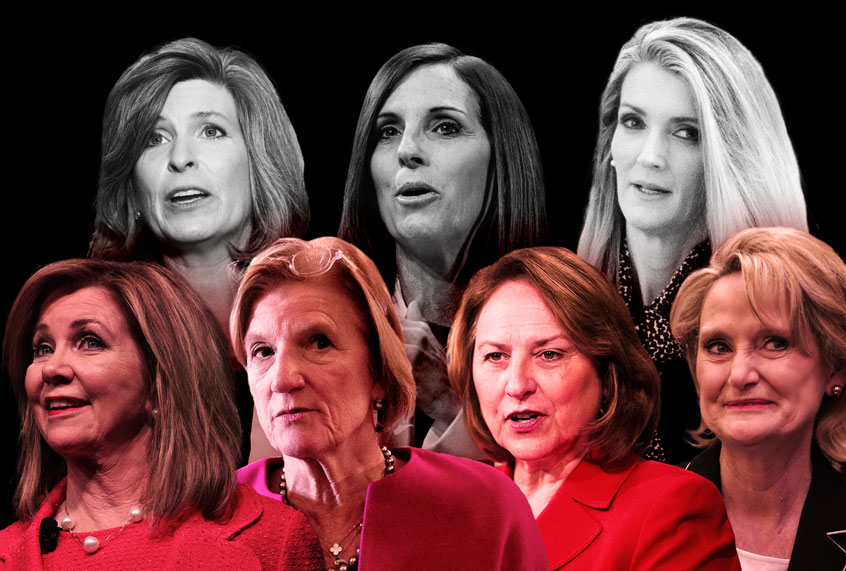 Deb Fischer (R-NE), Shelley Moore Capito (R-WV),Joni Ernst (R-IA),Cindy Hyde-Smith (R-MS),Marsha Blackburn (R-TN),Martha McSally (R-AZ), and Kelly Loeffler (R-GA) (Photo illustration by Salon/Getty Images)