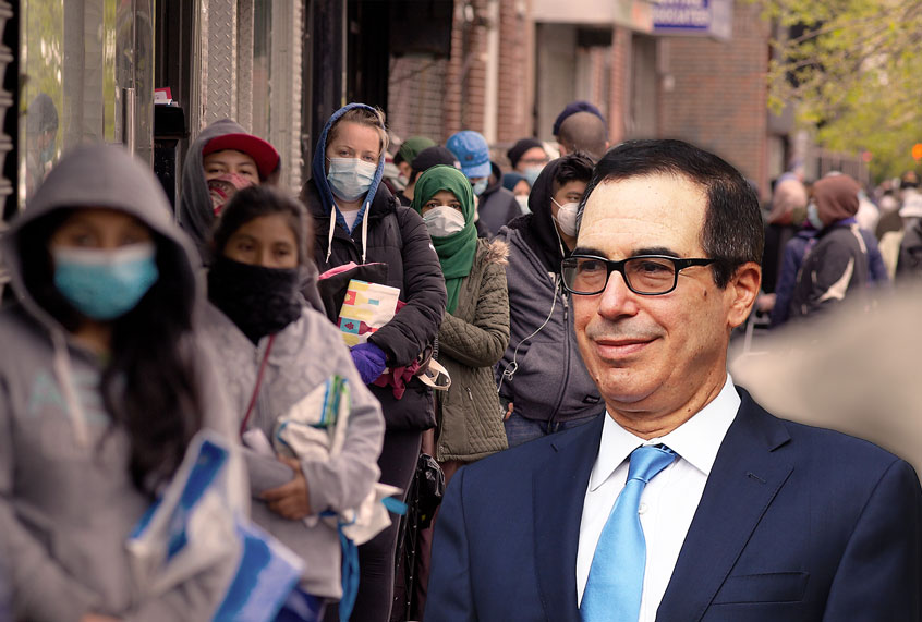 Steven Mnuchin | Unemployment line in NYC (Photo illustration by Salon/Getty Images)