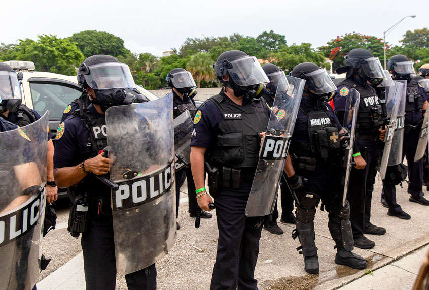 Riot police blocking the entrance to I-195 during the demonstration (Adam DelGiudice/SOPA Images/LightRocket via Getty Images)