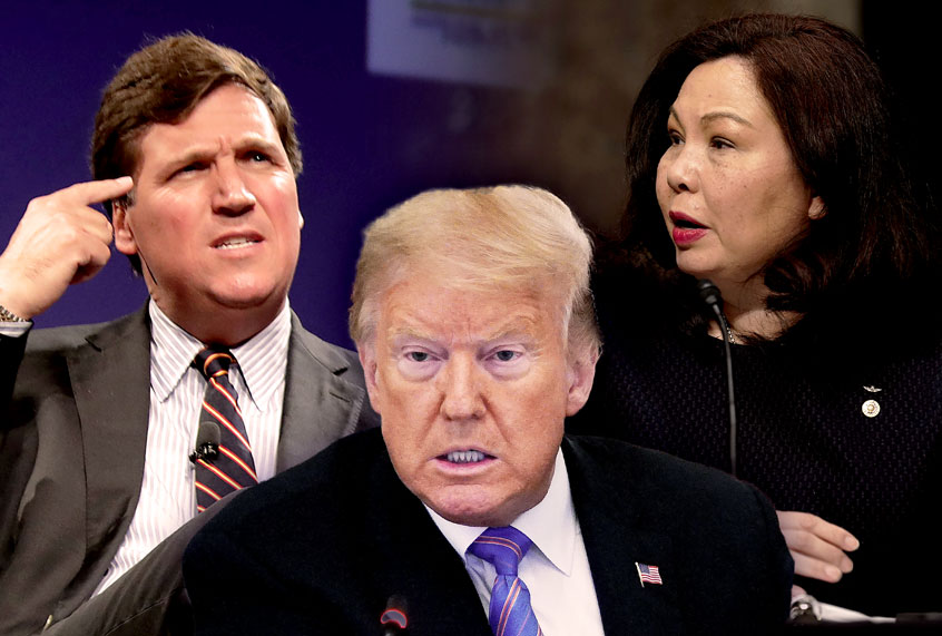 Tucker Carlson, Donald Trump and Tammy Duckworth (Getty Images/Salon)