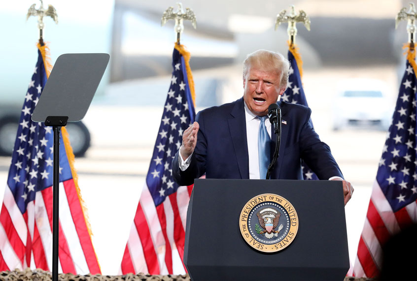U.S. President Donald Trump speaks during a campaign rally at The Defense Contractor Complex on August 18, 2020 in Yuma, Arizona. (Sandy Huffaker/Getty Images)