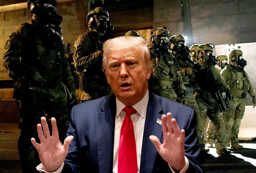 U.S. President Donald Trump | Federal officers form a police line in front of the Mark O. Hatfield U.S. Courthouse in the early hours of July 30, 2020 in Portland, Oregon. (Anna Moneymaker/Nathan Howard/Getty Images/Salon)