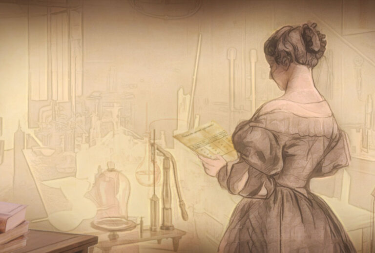 Born on July 17, 1819, Eunice Newton Foote was an amateur scientist and a women's rights campaigner who was friends with American suffragist Elizabeth Cady Stanton.  Foote's experiments with atmospheric gases and her insights about past climate were overlooked for more than a century. (Drawing by Carlyn Iverson/NOAA/Climate.gov)