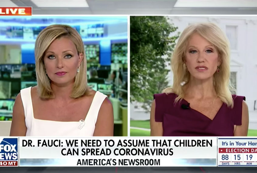 Fox News host Sandra Smith interviewing White House adviser Kellyanne Conway (Fox News)