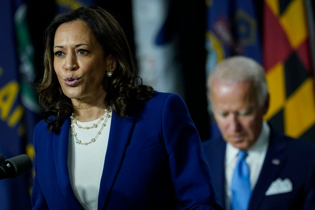 Former Vice President Joe Biden's running mate Sen. Kamala Harris, D-Calif., speaks during an event at the Alexis Dupont High School on Aug. 12, 2020 in Wilmington, Delaware. (Drew Angerer/Getty Images)