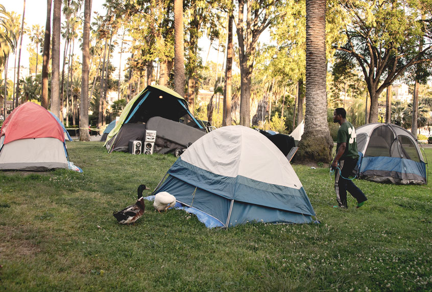 A homeless encampment at Echo Park Lake during the coronavirus COVID-19 pandemic ( Araya Diaz/Getty Images)