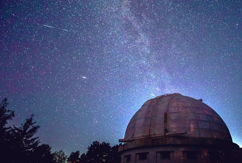 The sky over a solar tower of the Crimean Astrophysical Observatory under the Russian Academy of Sciences, located in the village of Nauchny, Bakhchisaray District, southwestern Crimea. (Sergei MalgavkoTASS via Getty Images)