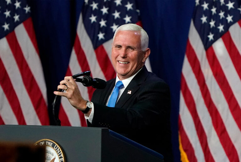Vice President Mike Pence speaks on the first day of the Republican National Convention at the Charlotte Convention Center on August 24, 2020 in Charlotte, North Carolina. The four-day event is themed "Honoring the Great American Story." (Chris Carlson-Pool/Getty Images)