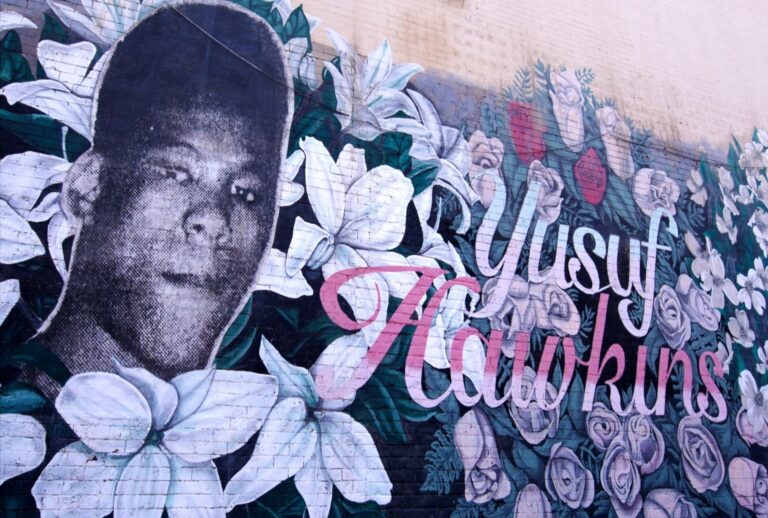 "Yusuf Hawkins: Storm Over Brooklyn" Mural dedicated to Yusuf Hawkins in Bedford-Stuyvesant, Brooklyn (Courtesy of Hawkins Family/HBO)