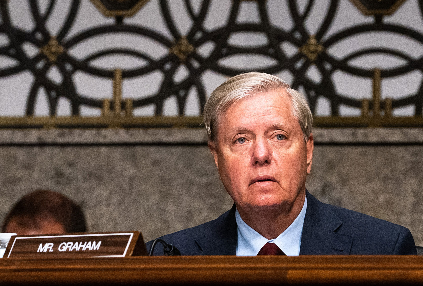 Sen. Lindsey Graham (R-SC), listens during a hearing of the Senate Appropriations subcommittee reviewing coronavirus response efforts on September 16, 2020 in Washington, DC. (Anna Moneymaker-Pool/Getty Images))