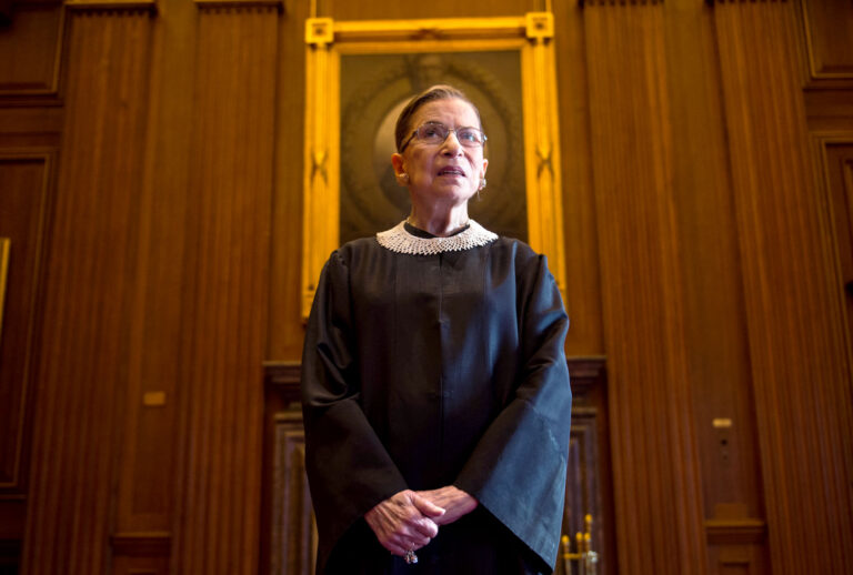 Supreme Court Justice Ruth Bader Ginsburg, celebrating her 20th anniversary on the bench, is photographed in the East conference room at the U.S. Supreme Court in Washington, D.C., on Friday, August 30, 2013. (Nikki Kahn/The Washington Post via Getty Images)