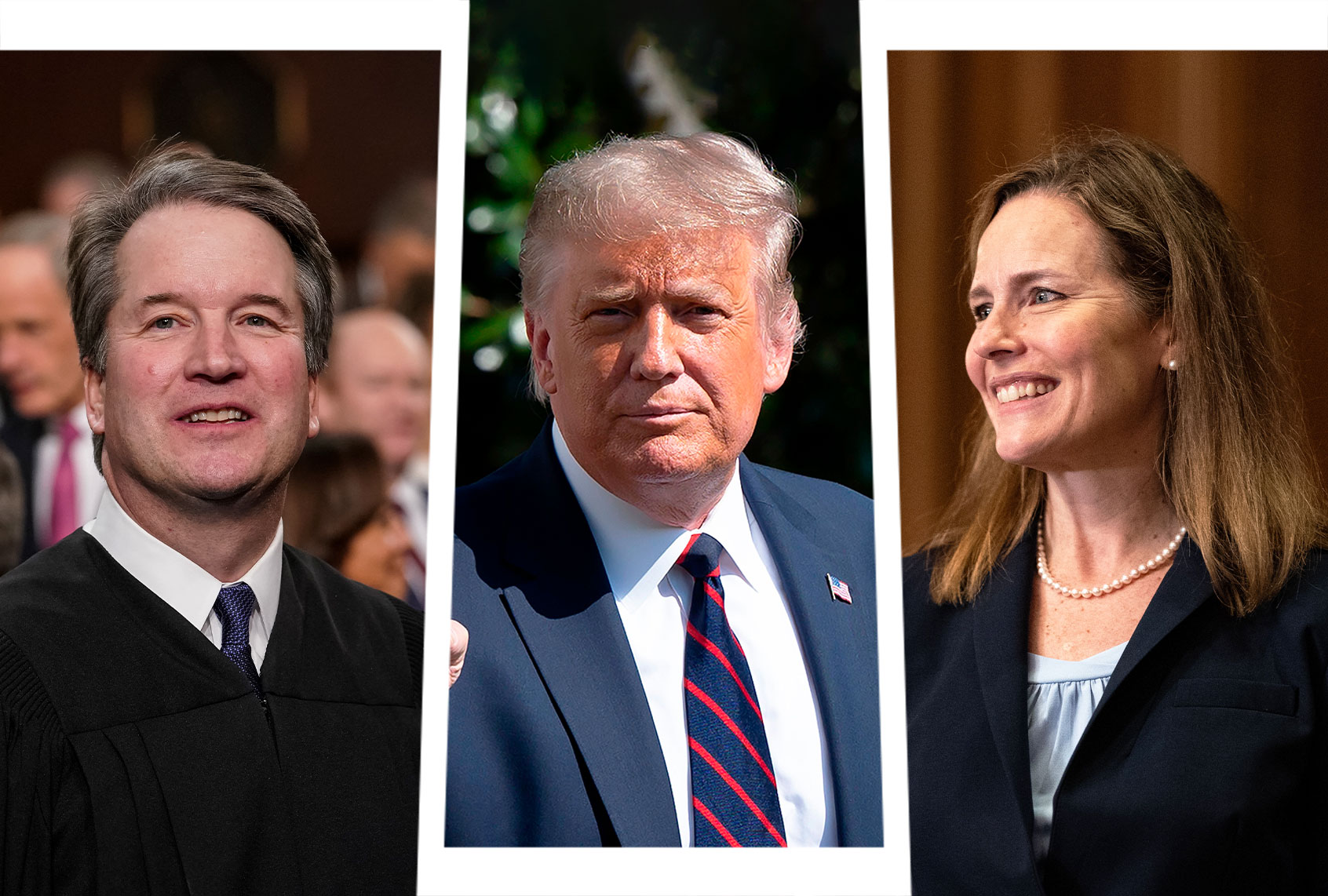 Brett Kavanaugh, Donald Trump and Amy Coney Barrett (Photo illustration by Salon/Getty Images)