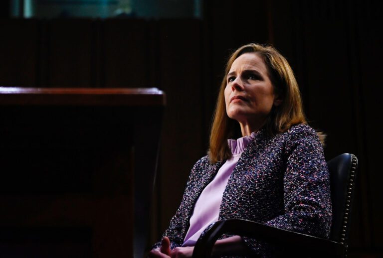 Supreme Court nominee Judge Amy Coney Barrett testifies before the Senate Judiciary Committee on the third day of her confirmation hearing on Capitol Hill on October 14, 2020 in Washington, DC. (Andrew Caballero-Reynolds-Pool/Getty Images)