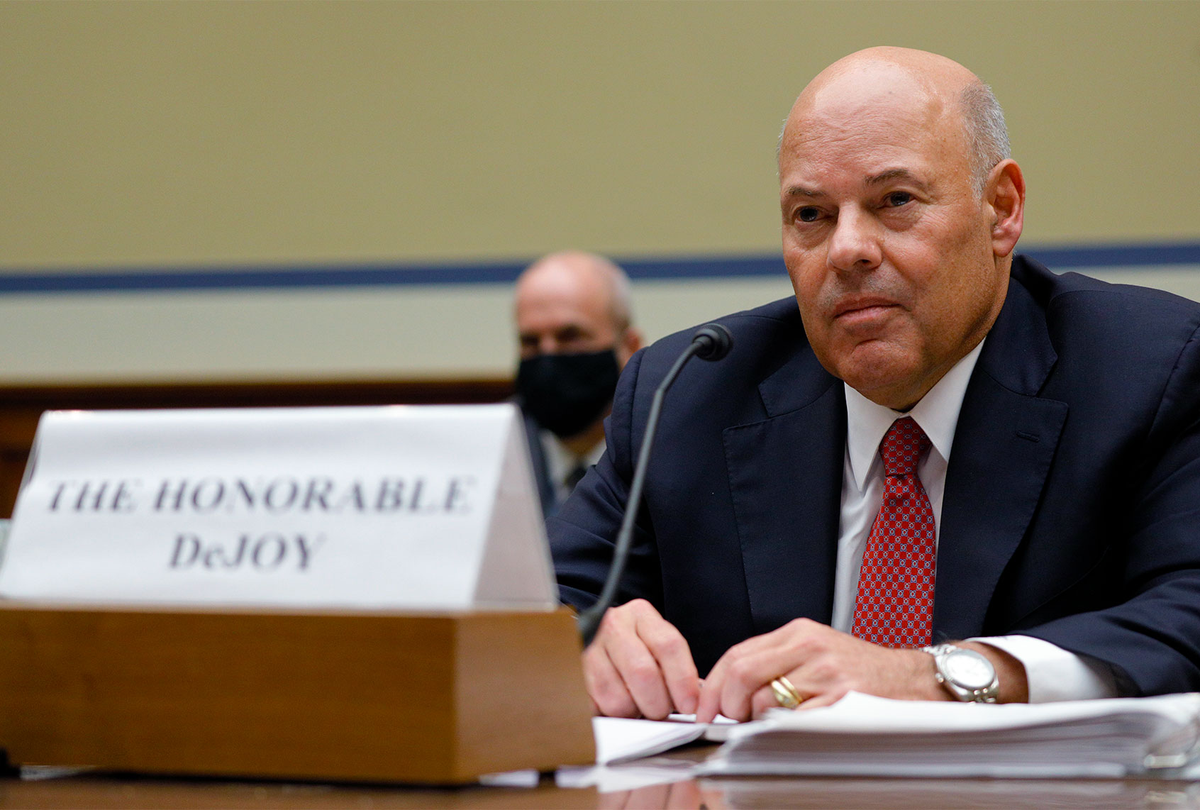 U.S. Postal Service Postmaster General Louis DeJoy testifies at a House Oversight and Reform Committee hearing in the Rayburn House Office Building on August 24, 2020 on Capitol Hill in Washington, DC. The committee is holding a hearing on "Protecting the Timely Delivery of Mail, Medicine, and Mail-in Ballots." (Tom Brenner-Pool/Getty Images)